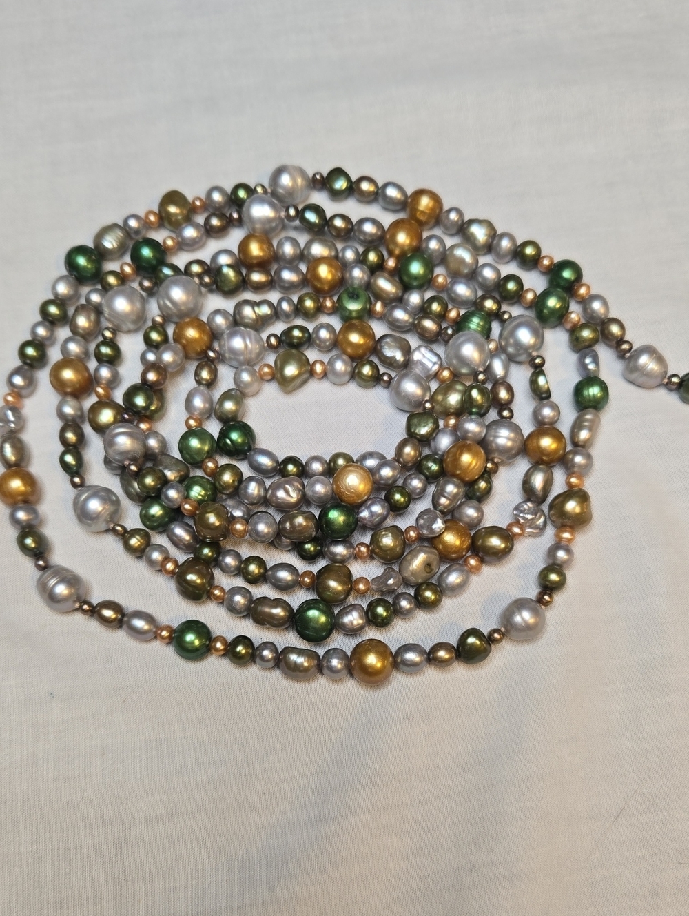 Multicolor Freshwater Pearl Bead Strand - Gold, Green & Silver CRAFT DIY